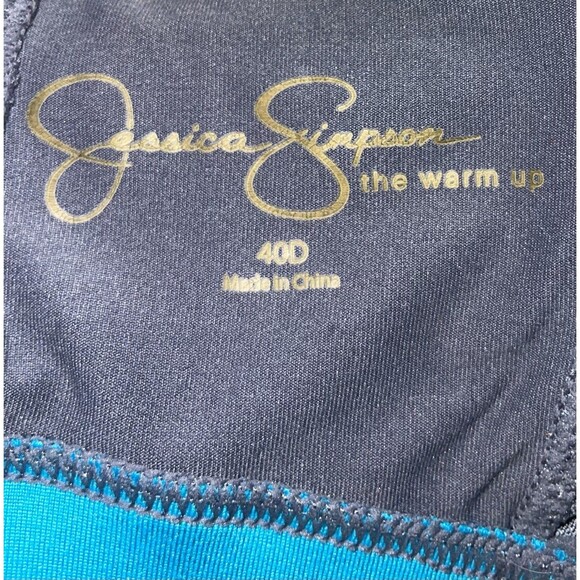 Jessica Simpson Sports Bra Racerback Warm Up Gray Turquioise Women’s Size 40D - Picture 2 of 6